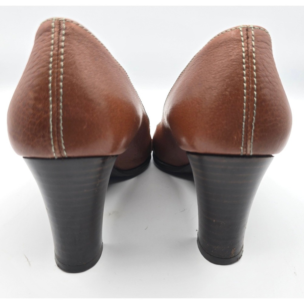Vintage Furla Brown Leather Pumps Y2K Corporate Chic Buckle Block Heel 38 US 8 - Picture 6 of 14